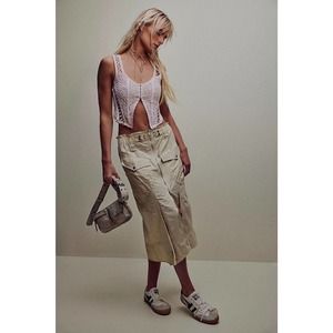 Free People Rory Techy Midi Skirt Size Medium Cargo Pockets Tan